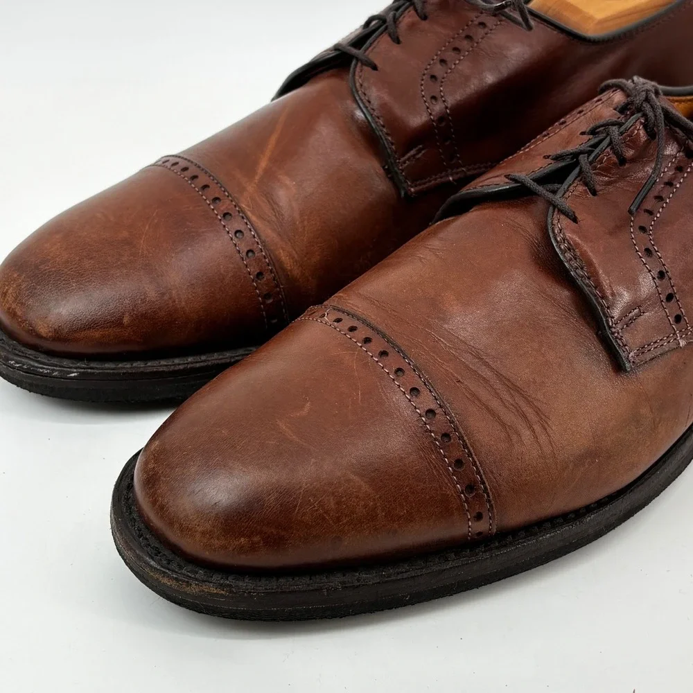 Allen Edmonds Wilbert Brown Leather Cap Toe Derby Comfort Shoes Mens 10 D